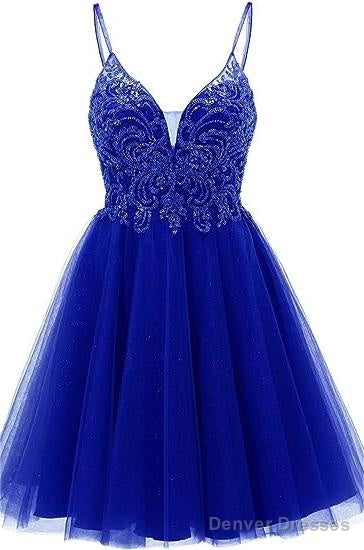 A-line Straps Appliques Tulle Short Homecoming Dresses