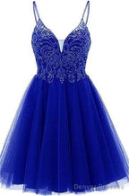 A-line Straps Appliques Tulle Short Homecoming Dresses