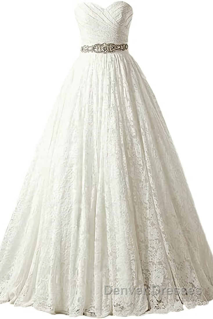 A-line Sweetheart Floor Length Lace Wedding Dress