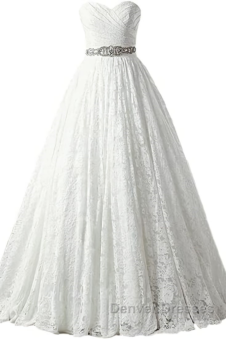 A-line Sweetheart Floor Length Lace Wedding Dress