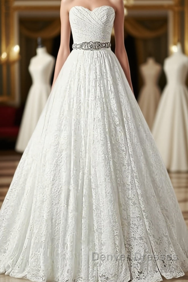 A-line Sweetheart Floor Length Lace Wedding Dress Main image