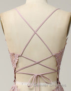 A-Line Tulle Spaghetti Straps Appliques Long Prom Dress with Alit