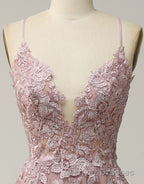 A-Line Tulle Spaghetti Straps Appliques Long Prom Dress with Alit