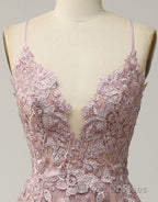 A-Line Tulle Spaghetti Straps Appliques Long Prom Dress with Alit