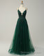 A-Line Tulle Spaghetti Straps Appliques Long Prom Dress with Alit