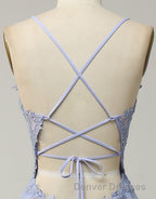 A-Line Tulle Spaghetti Straps Appliques Long Prom Dress with Alit