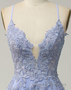 A-Line Tulle Spaghetti Straps Appliques Long Prom Dress with Alit