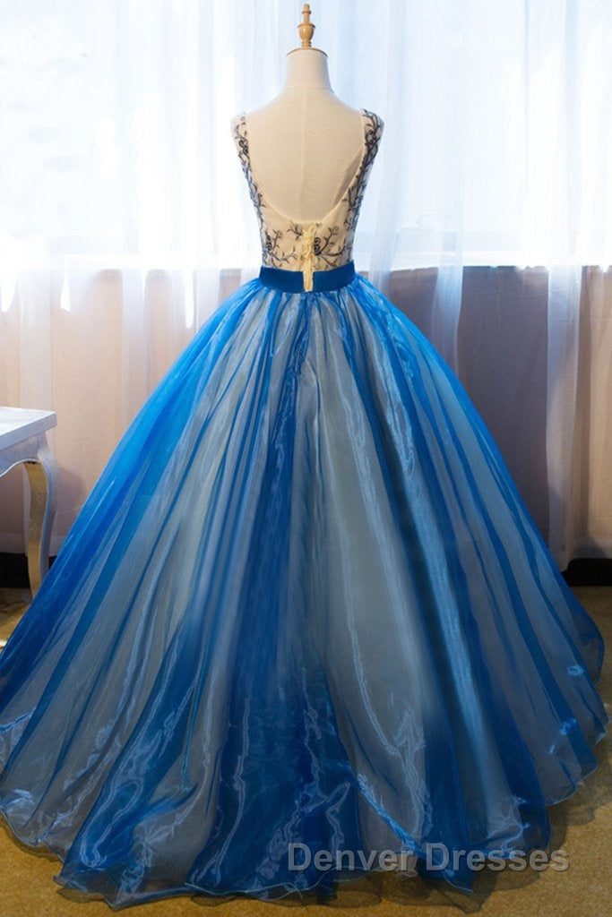 UniqueDresss Puffy V Neck Organza Applique Modest Prom Dress Evening Dress Secondary image