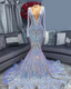 Hot Sparkle Sequin V neck Long sleeves Mermaid Prom Dress