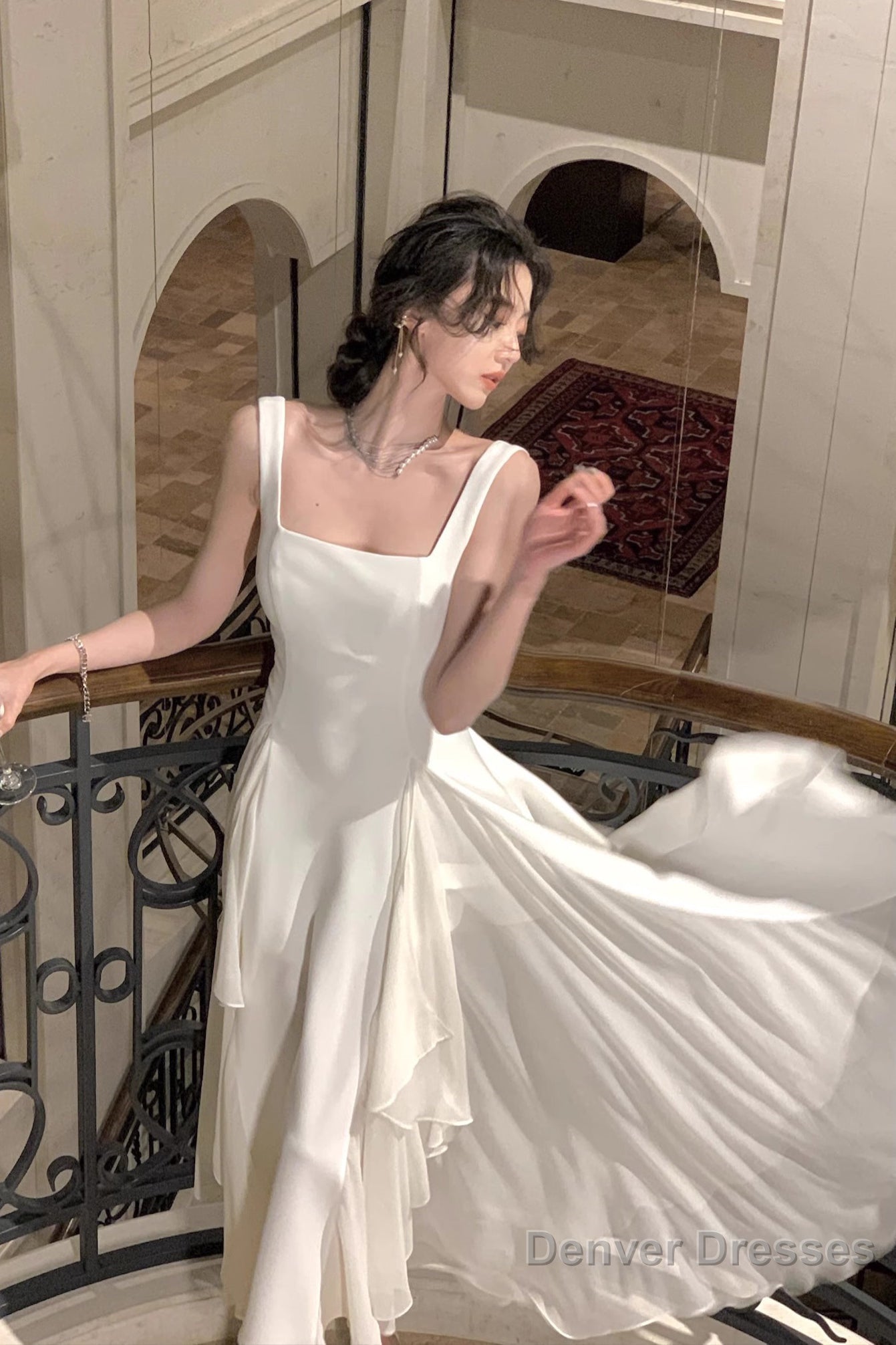 A Line Square Neck Prom Dress, Ankle Length Elegant Evening Gown Secondary image