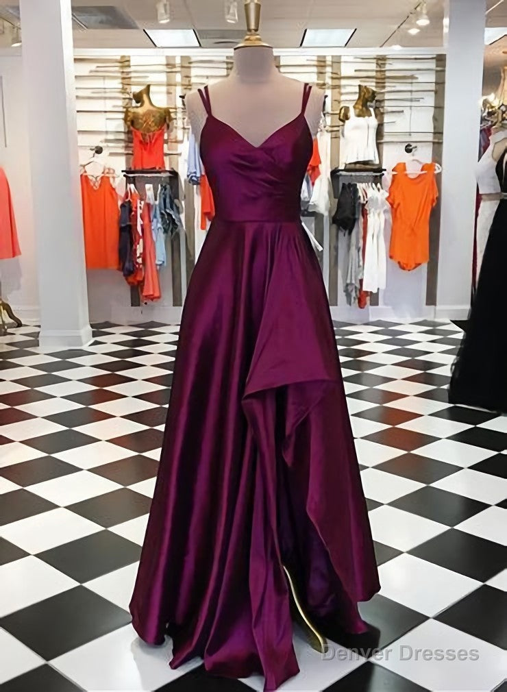 Purple Spaghetti Straps Sleeveless Long Prom Dresses, Split Evening Dresses, B0975 Secondary image