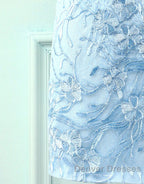 Baby Blue Spaghetti Straps Tight Homecoming Dress With Appliques