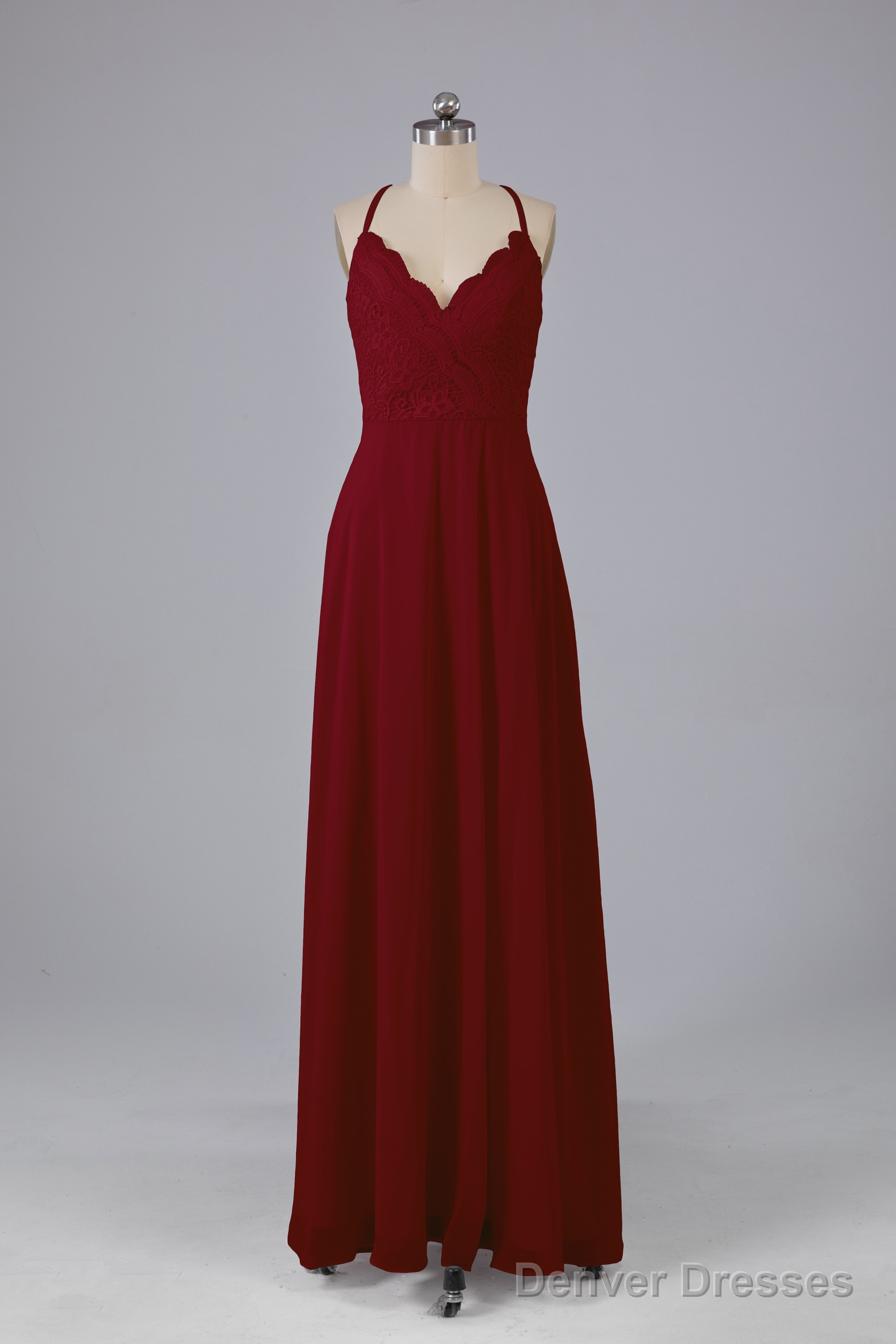 Backless Spaghetti Straps Lace Bridesmaid Dresses