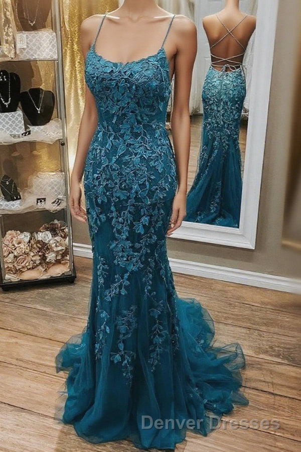Mermaid Teal Lace Backless Mermaid Dark Teal Lace Long Prom Dress Long Formal Evening Dress Main image