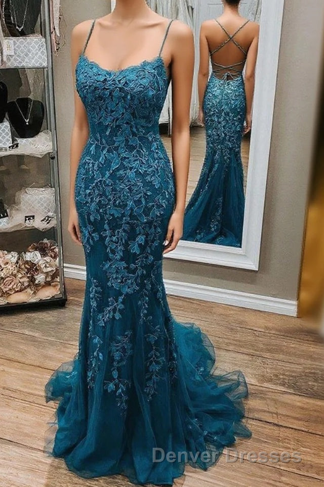 Mermaid Lace Appliques Straps Long Prom Dress Evening Dress