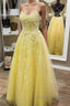 Backless Yellow Lace Formal Prom Dress
