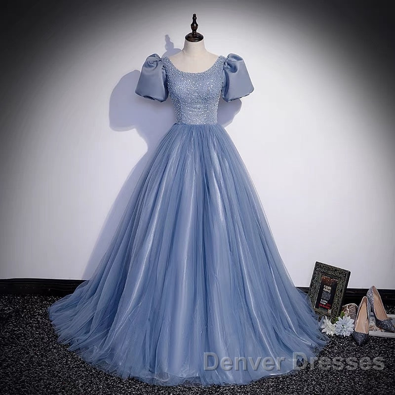 Ball Gown Dusty Blue Prom Dress with Bubble Sleeves Secondary image