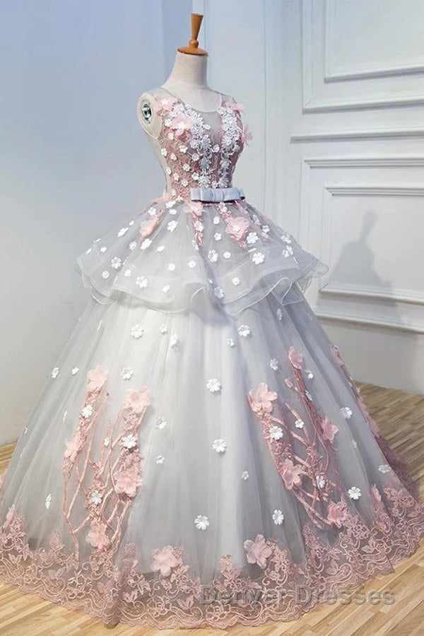 Gorgeous Ball Gown Sleeveless Appliques Long Prom Dress Quinceanera Dress