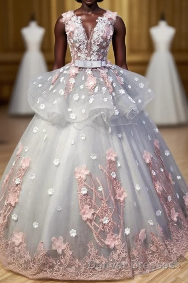 Gorgeous Ball Gown Sleeveless Appliques Long Prom Dress Quinceanera Dress Main image