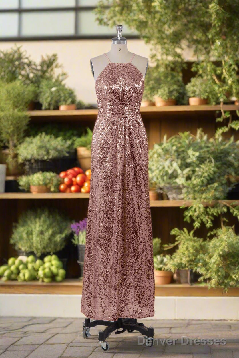 Beautiful Sequins Halter Hourglass Bridesmaid Dresses