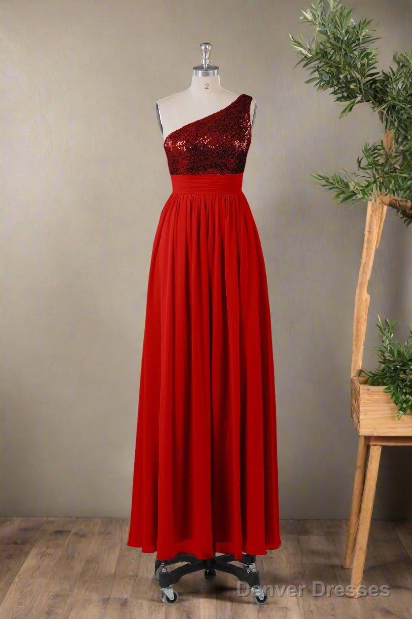 Beautiful  Sequins One-Shoulder Bridesmaid Dresses with Pockets