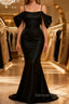 Black Off The Shoulder Criss-Cross Back Long Satin Prom Dress