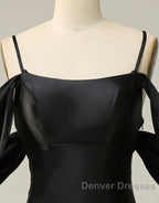 Black Off The Shoulder Criss-Cross Back Long Satin Prom Dress