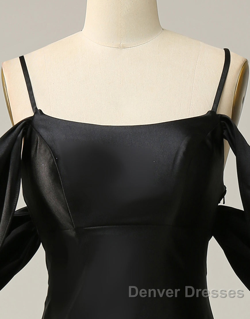 Black Off The Shoulder Criss-Cross Back Long Satin Prom Dress