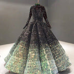 Glitter High Neck Open Back Lace Up Ball Gown Prom Dress