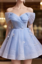 Blue Fairy Off the Shoulder Lace Short Homecoming Dress