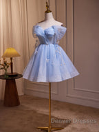 Blue Fairy Off the Shoulder Lace Short Homecoming Dress