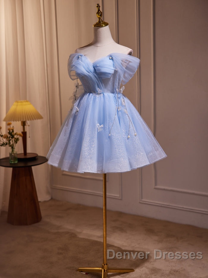 Blue Fairy Off the Shoulder Lace Short Homecoming Dress