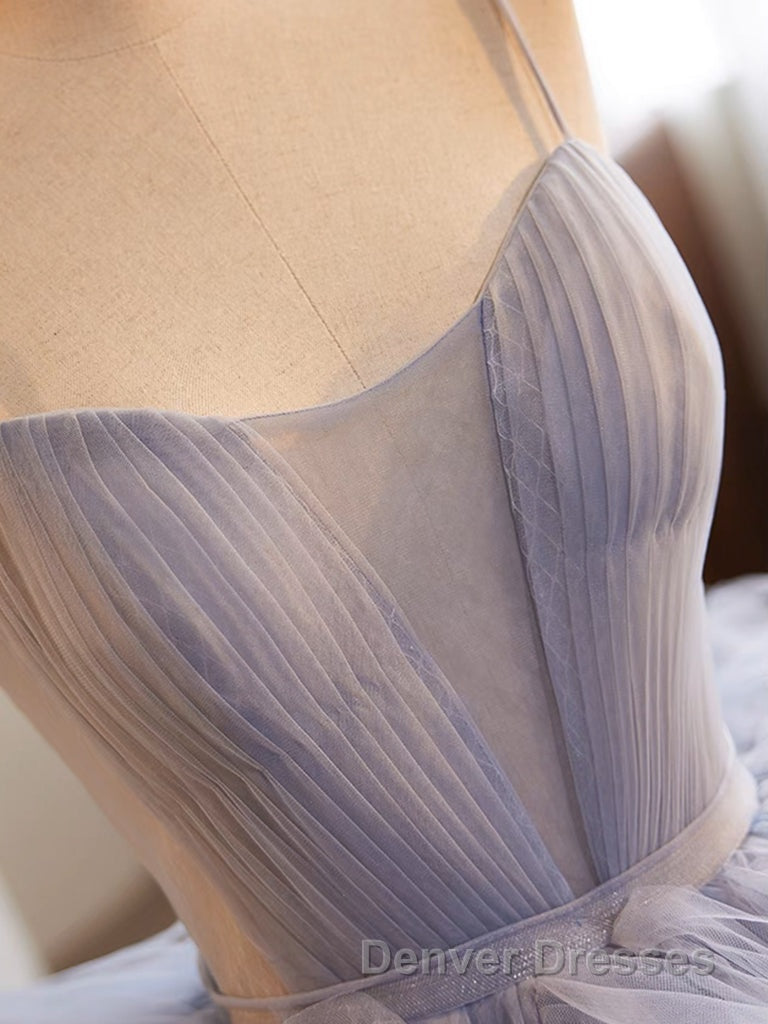 Blue Tulle Long Prom Gown, Blue Tulle Long Sweet 16 Dress