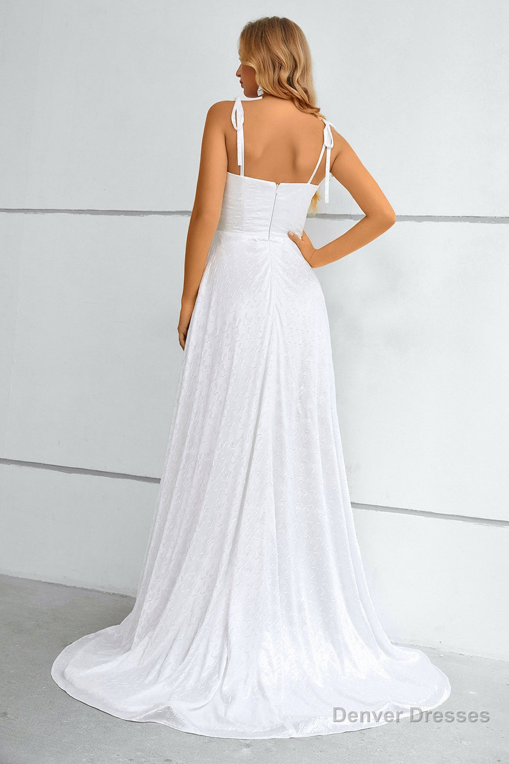White Spaghetti Straps Bowknot Prom Dress With Slit Secondary image