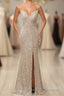 Silver Sequins Long Prom Dress with Slit