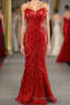 Sheath Sweetheart Red Sequins Prom Dress with Sequins