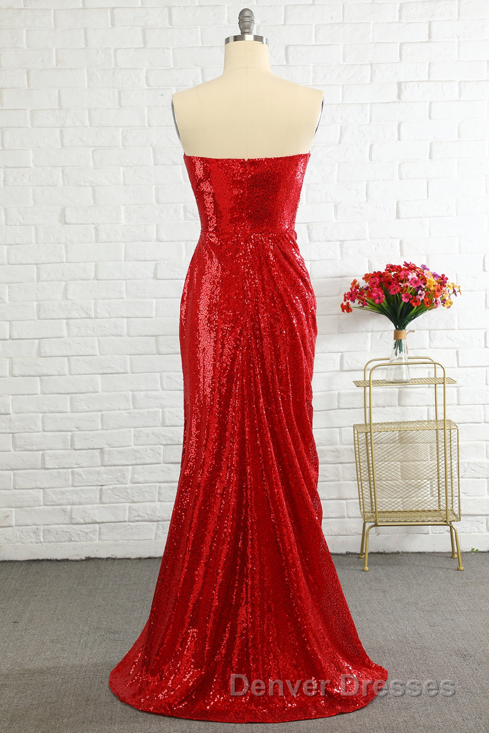 Sheath Sweetheart Red Sequins Prom Dress with Sequins Secondary image
