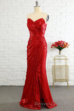 Sheath Sweetheart Red Sequins Prom Dress with Sequins