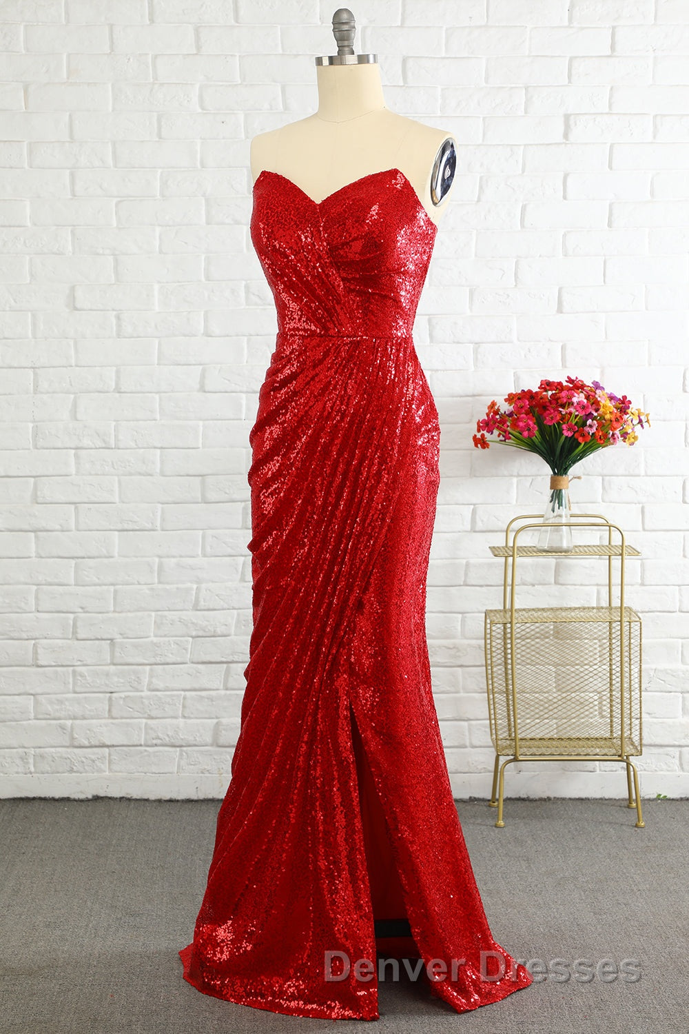 Sheath Sweetheart Red Sequins Prom Dress with Sequins