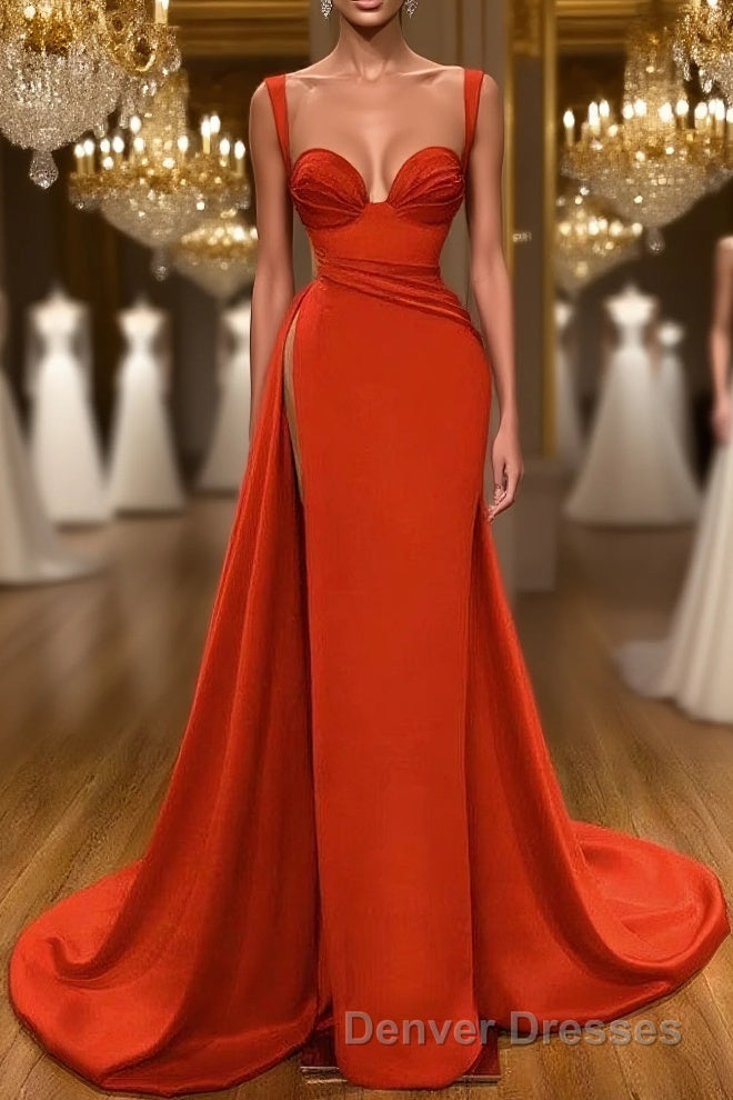 Beautiful Red Starps Sweetheart Long Prom Dress With Split