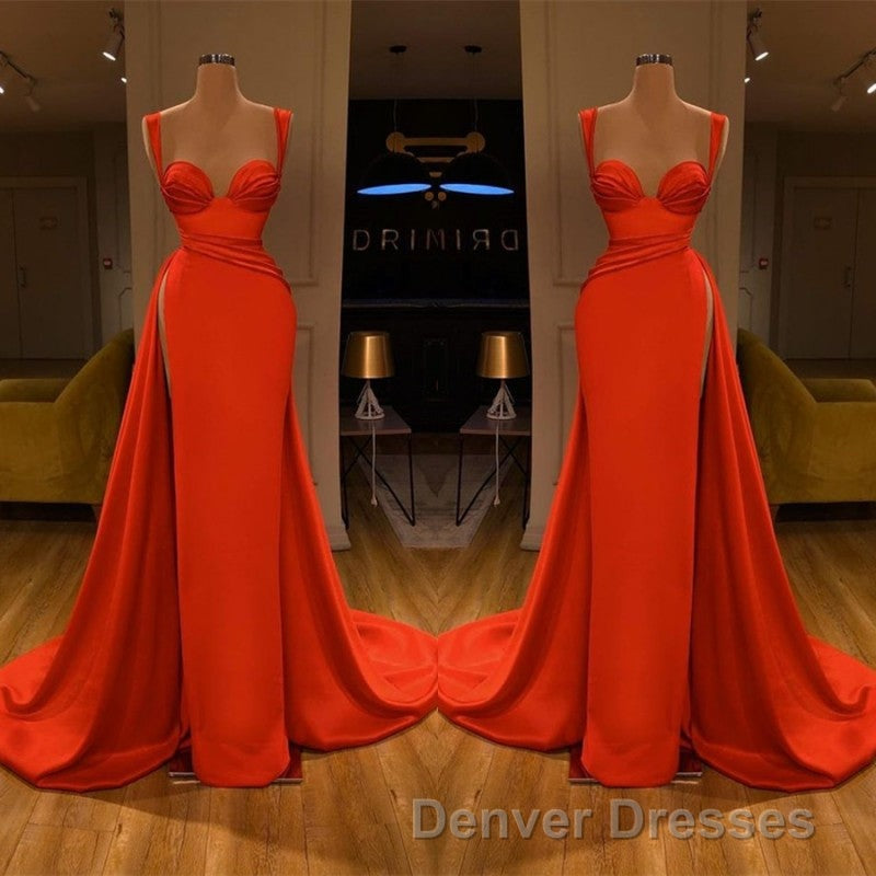 Beautiful Red Starps Sweetheart Long Prom Dress With Split