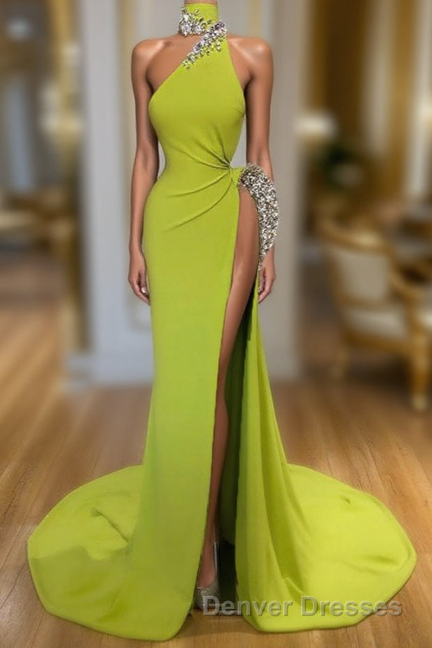 Unique Ginger yellow Triangle Neck Sexy high side-cut Long Evening Dress Main image