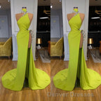 Unique Ginger yellow Triangle Neck Sexy high side-cut Long Evening Dress