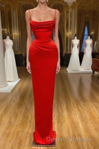 Spaghetti starp Front-ruffle Orange Sheath Prom Dress
