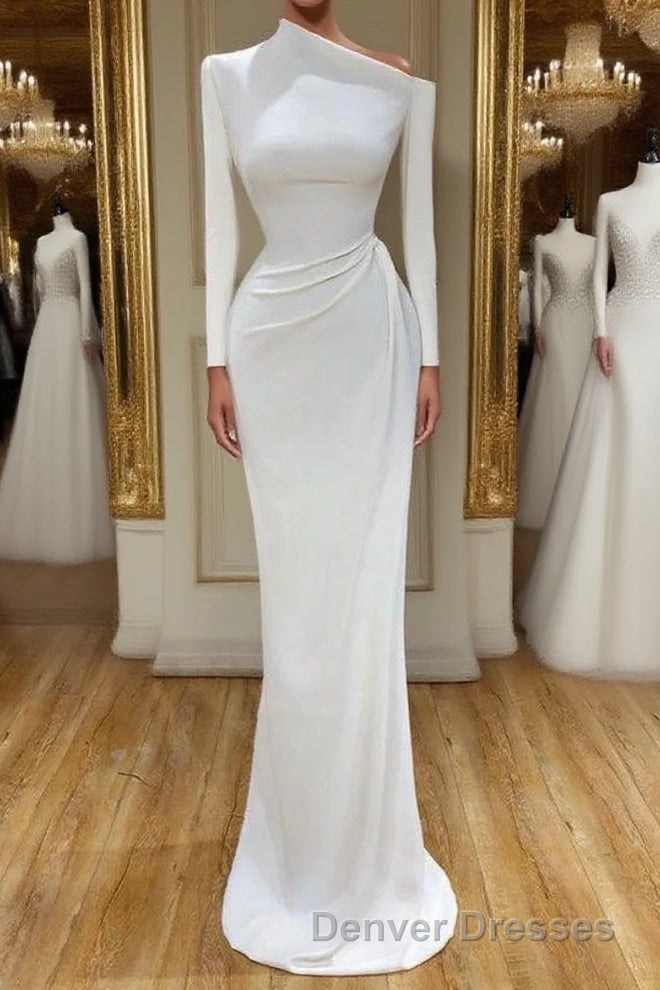 Creamy White Unique neck Long sleeves Mermaid Evening Dress Main image