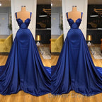 Chic Royal Blue Straps Sweetheart Prom Dress Overskirt With Detachable Train