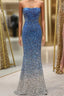 Sparkly Ombre Blue Mermaid Strapless Long Sequin Prom Dress