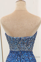 Sparkly Ombre Blue Mermaid Strapless Long Sequin Prom Dress