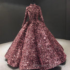 Glitter High Neck Open Back Lace Up Ball Gown Prom Dress