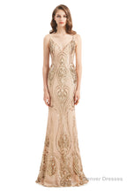 Mermaid Sequins Spaghetti Straps Prom Dresses With Detachable Train